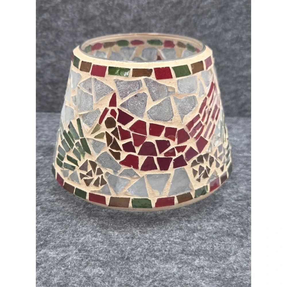 Home Interiors & Gifts Mosaic Broken Glass Candle Lamp Shade Red Cardinal 4